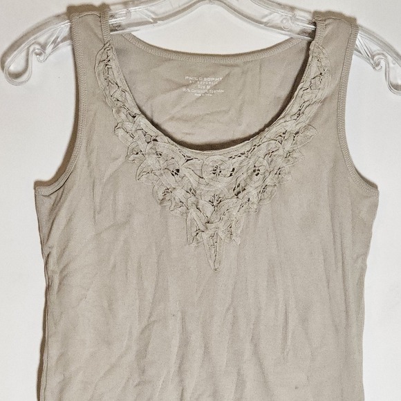 Philosophy by Republic Tank Womens Medium Green Lace Embellished Ribbed Boho M - Picture 2 of 12